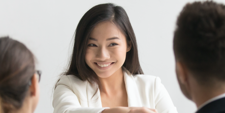 girl shaking hands in job interview