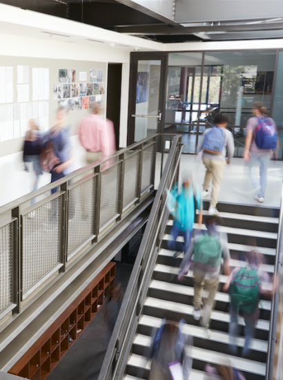students in a school hallway
