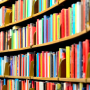 curved bookshelf full of books