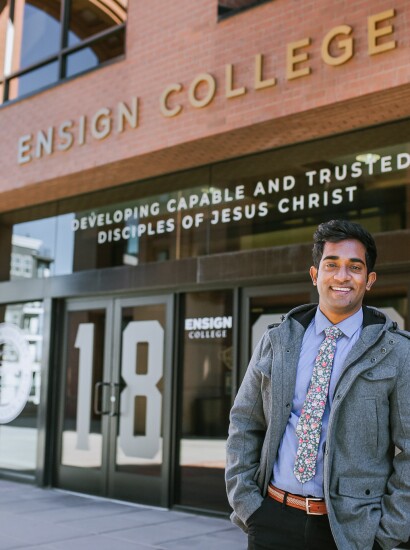 Student at Entrance of Building