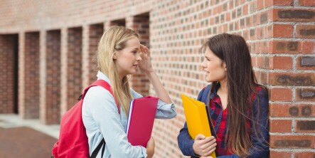 Female students talking outside