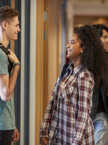 Students talking outside of class