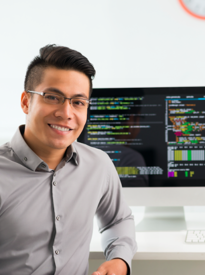 software engineering student at computer station