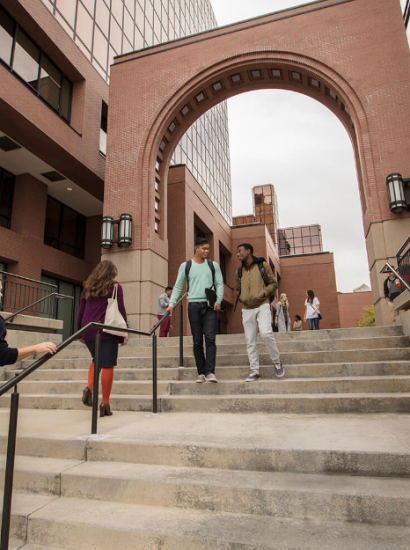 students walking around campus