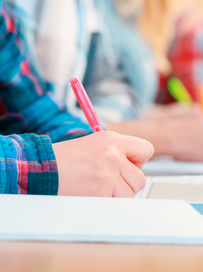 Line of students taking test