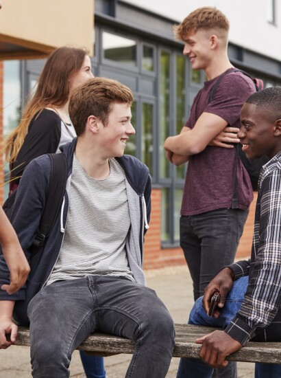 Students socializing outside